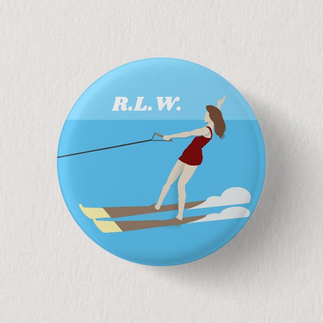 Waterski im Vintagen Stil Button (Vorderseite)