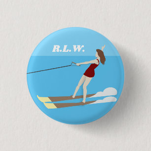 Waterski im Vintagen Stil Button