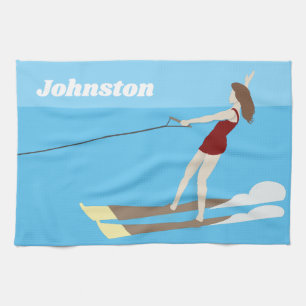 Waterski im Vintagen Stil Geschirrtuch
