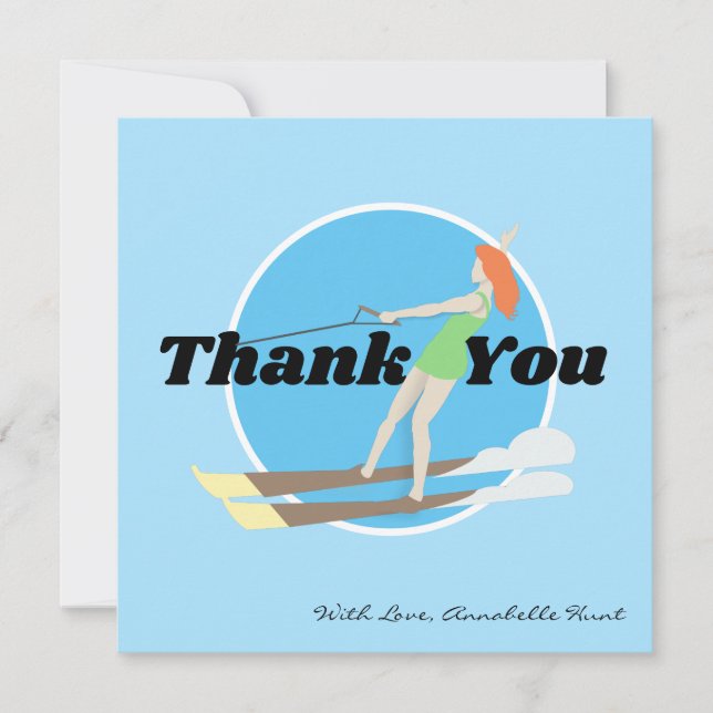 Waterski im Vintagen Stil Mitteilungskarte (Vorderseite)