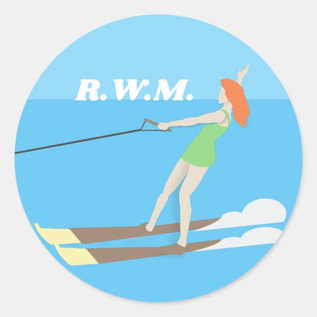 Waterski im Vintagen Stil Runder Aufkleber (Vorderseite)