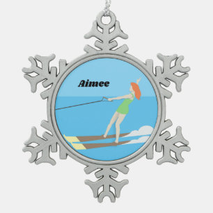 Waterski im Vintagen Stil Schneeflocken Zinn-Ornament