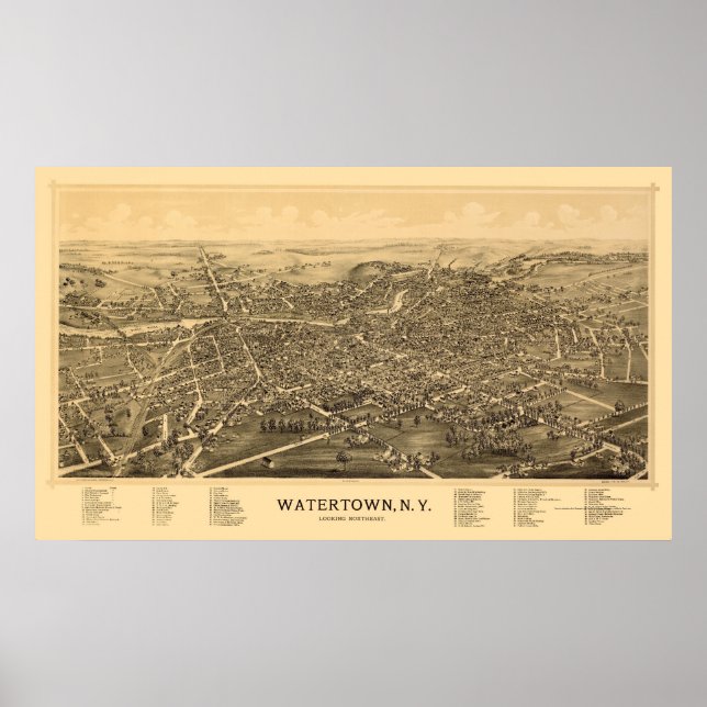 Watertown, NY Panoramic Map - 1891 Poster (Vorne)