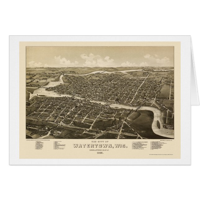 Watertown, panoramische Karte WI - 1885 (Vorderseite (Horizontal))