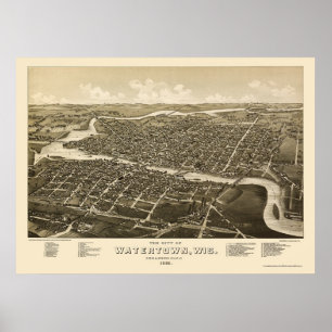 Watertown, panoramische Karte WI - 1885 Poster