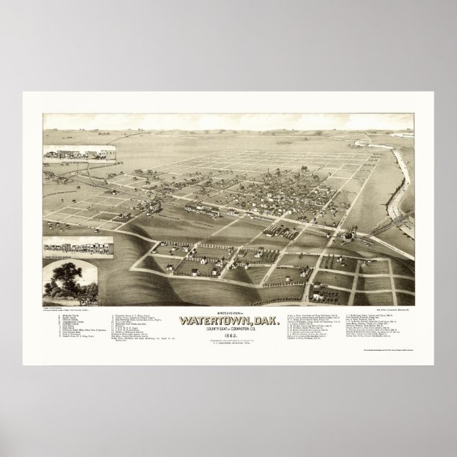 Watertown, SD Panoramic Map - 1883 Poster (Vorne)