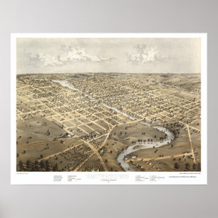 Watertown, WI Panorama Karte - 1867 Poster