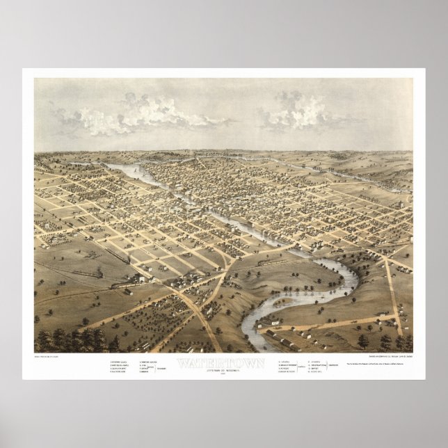 Watertown, WI Panorama Karte - 1867 Poster (Vorne)
