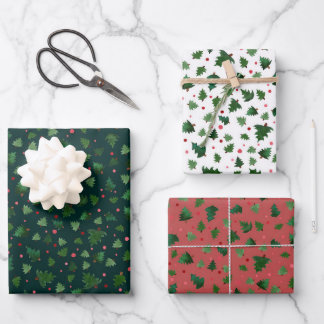 Waterverf Kerstbomen Geschenkpapier Set