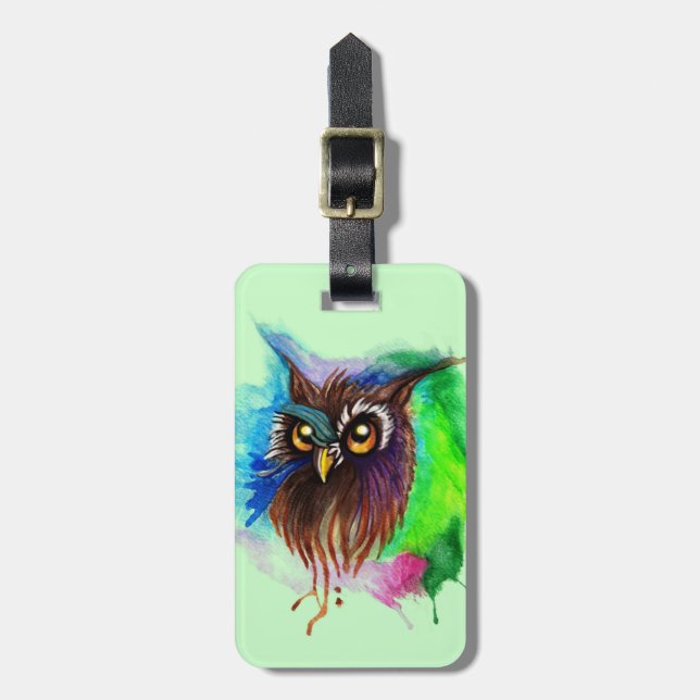 Watery Wood Owl Gepäckanhänger (Vorderseite vertikal)