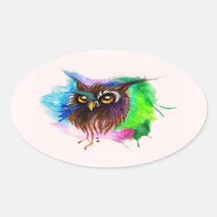 Watery Wood Owl Ovaler Aufkleber