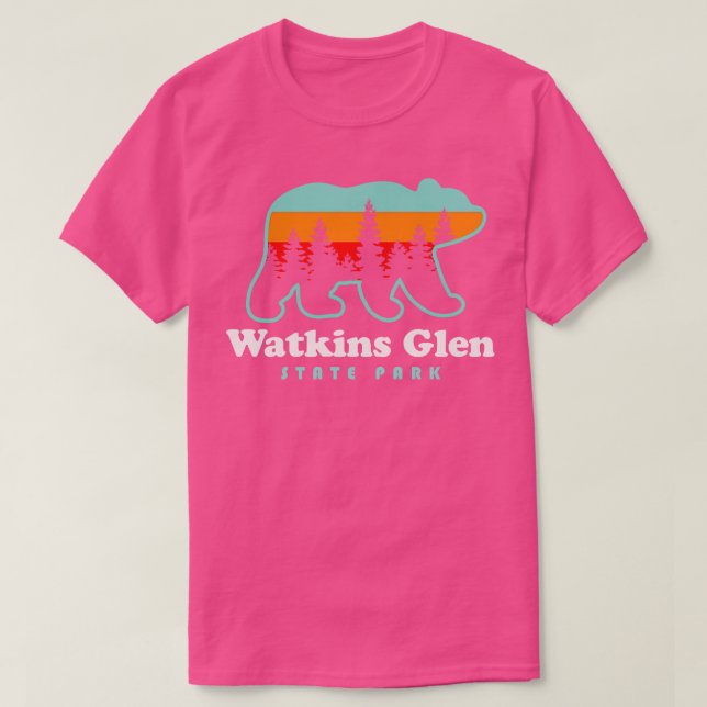Watkins Glen Staat Park Wandern New York Retro Bär T-Shirt (Design vorne)