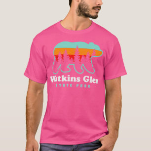 Watkins Glen Staat Park Wandern New York Retro Bär T-Shirt