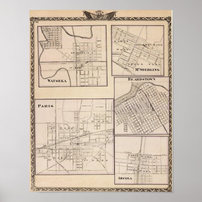 Watseka, Paris, Sterling, Beardstown und Arcola Poster (Vorne)