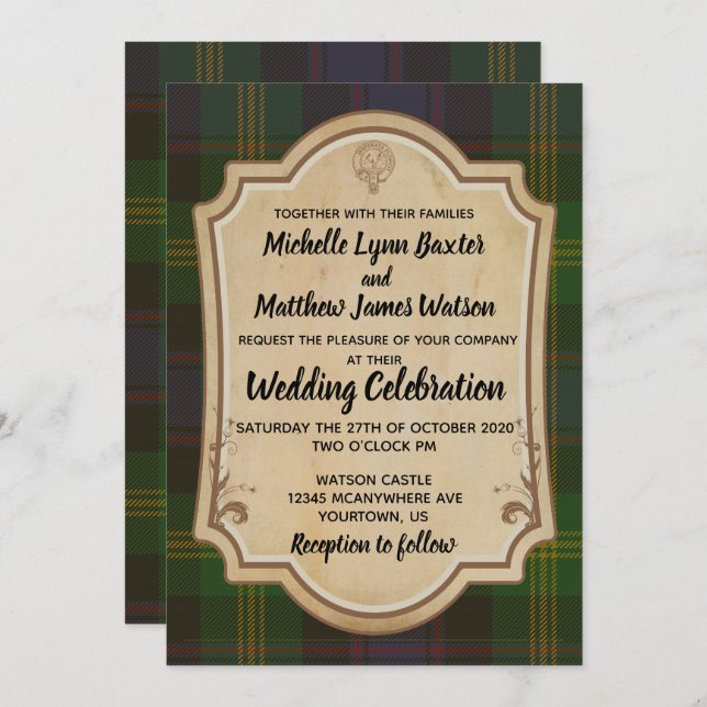 Watson Tartan Wedding Einladung (Vorne/Hinten)