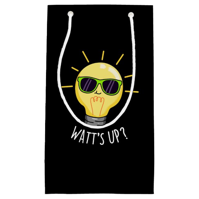 Watt up Funny Light Bulb Pun Dark BG Kleine Geschenktüte (Vorderseite)