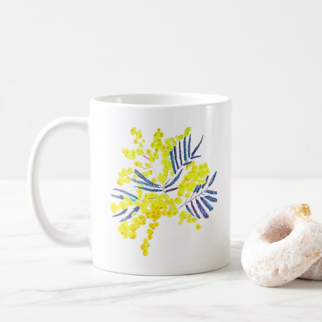 Wattle Mimosa Blume Art Australien Kaffeetasse (Mit Donut)