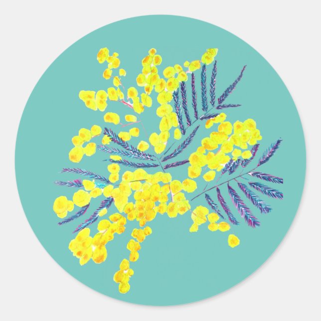 Wattle Mimosa Blume Art Australien Runder Aufkleber (Vorderseite)