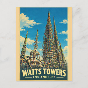Watts Towers Los Angeles Vintage Reise Kalifornien Postkarte
