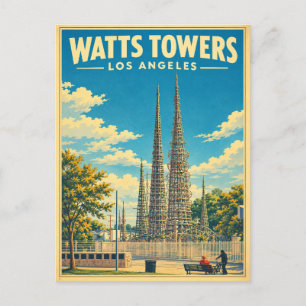 Watts Towers Los Angeles Vintage Reise Kalifornien Postkarte