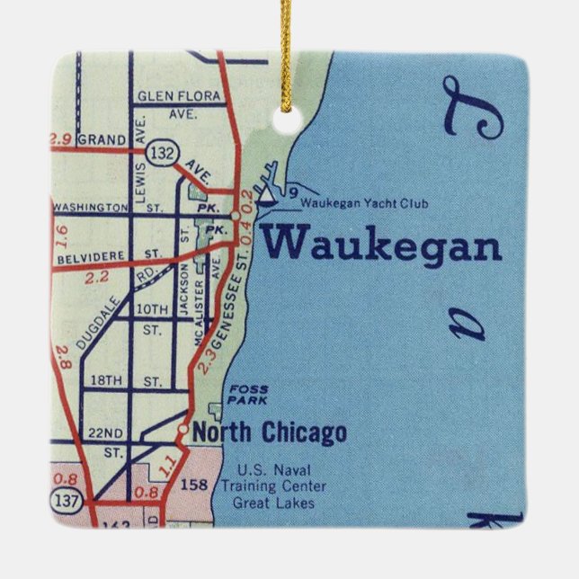 Waukegan Vintag Map Keramikornament (Rückseite)