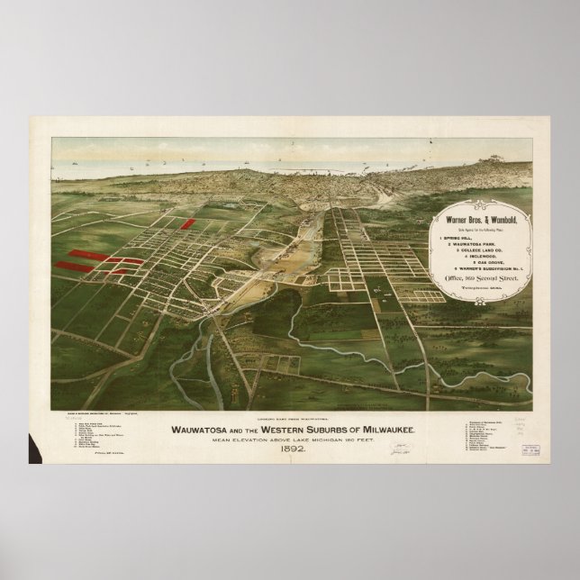 Wauwatosa - Milwaukee WI 1892 Panoramakarte Poster (Vorne)