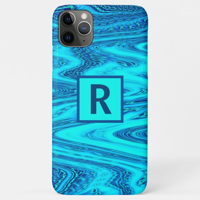 Wave Abstrakt Monogram Initials Blue Patterns Case-Mate iPhone Hülle (Rückseite)