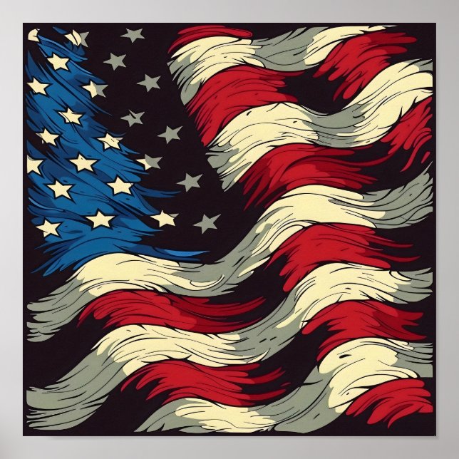 Wave American Flag Poster (Vorne)