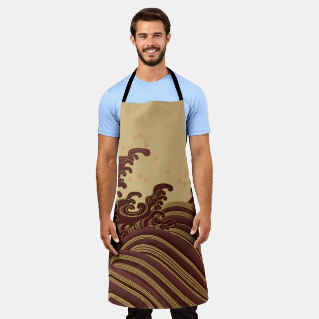 Wave and Full Moon, japanisches Design Schürze (Getragen)