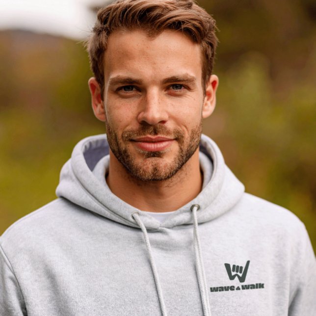 Wave and Walk Black Logo Essential Kapuzenpullover Hoodie (This hoodie is designed for comfort and simplicity, featuring subtle Wave and Walk branding.)