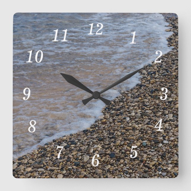 Wave Ashore Painterly Wall Clock Quadratische Wanduhr (Vorderseite)