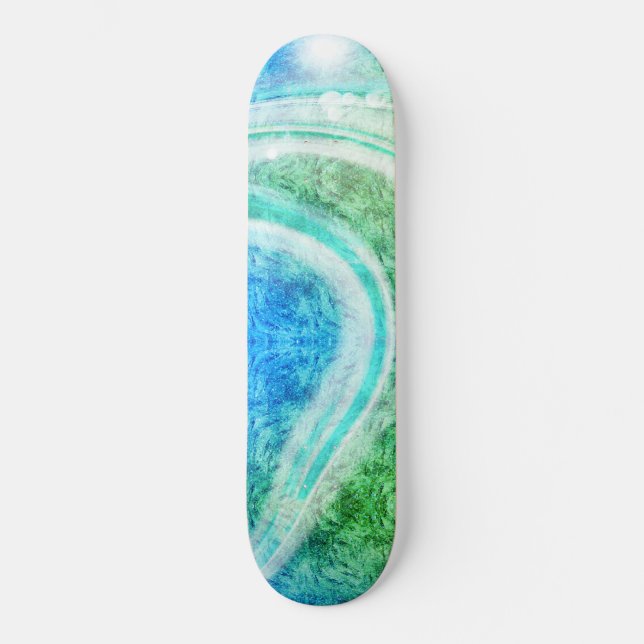 Wave Blue Green Abstrakt Tropical Style Skateboard (Vorderseite)