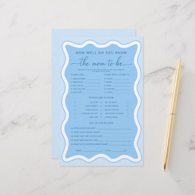 Wave Blue, wie gut Sie das Mama-to-be-Spiel kennen (Vorderseite/Rückseite Beispiel)