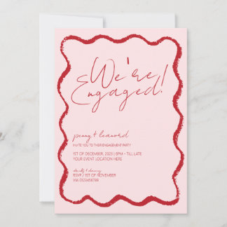 Wave Border Scallop Edge Red and Pink Verlobung Einladung