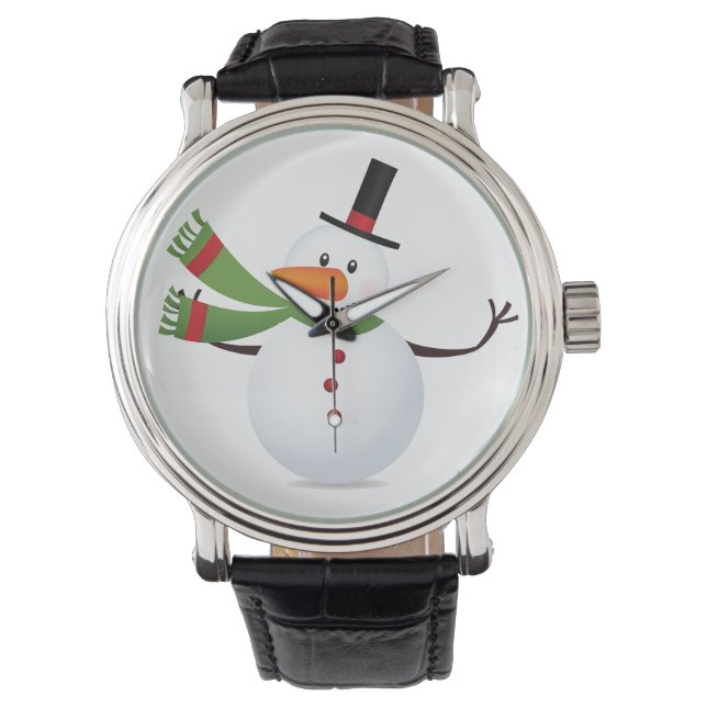 Wave Carrot Nose Snowman Vintag Lederband Armbanduhr (Vorderseite)