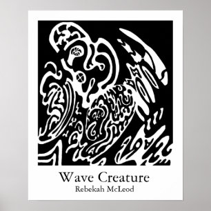 "Wave Creature" B&W abstrakte Kunst Poster