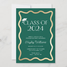 Wave Dark Green Gold Graduation Party Einladung