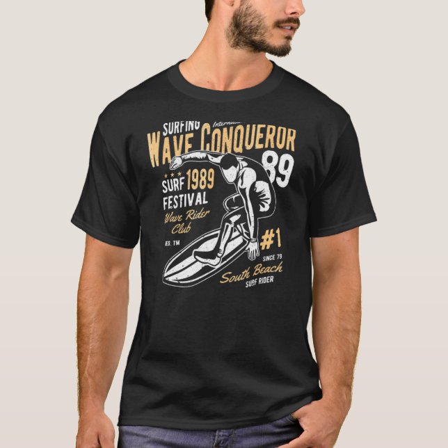 Wave Eroberer 90er Jahre Surfen T-Shirt (Vorderseite)