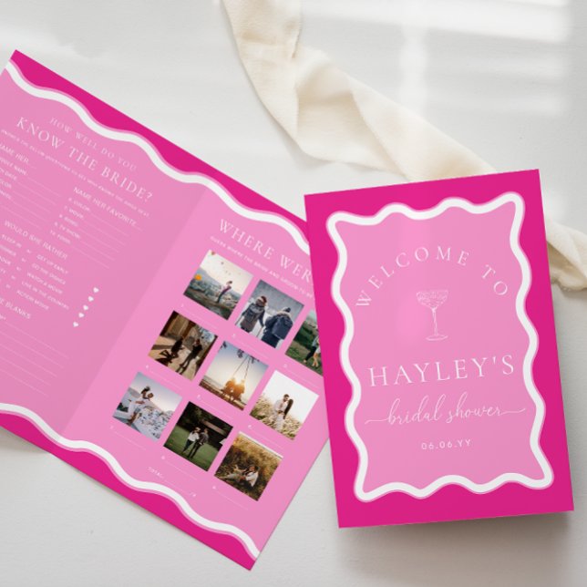 Wave Hot Pink Brautparty Game and Menu Booklet (Bridal Shower Game and menu Booklet Wave Hot Pink )