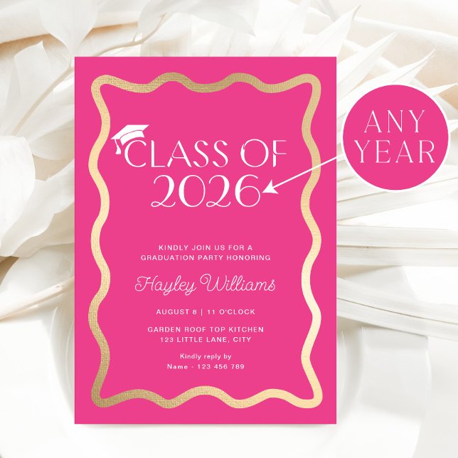 Wave Hot Pink Graduation Party Einladung (Von Creator hochgeladen)