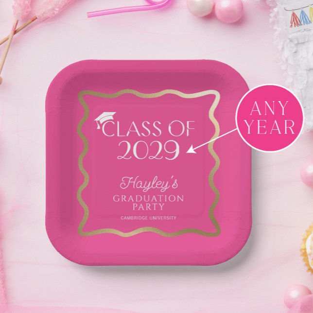 Wave Hot Pink Graduation Party Willkommen Pappteller (Von Creator hochgeladen)