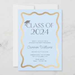 Wave Light Blue Gold Graduation Party Einladung