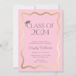 Wave Light Pink Gold Graduation Party Einladung