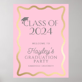 Wave Light Pink Gold Graduation Party Willkommen Poster