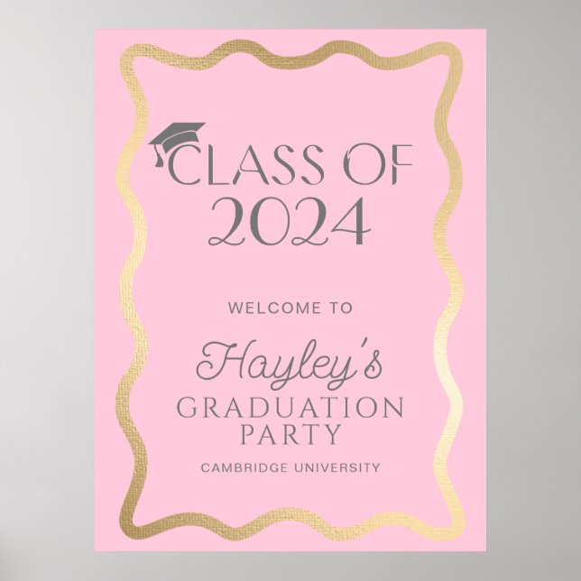 Wave Light Pink Gold Graduation Party Willkommen Poster (Vorne)