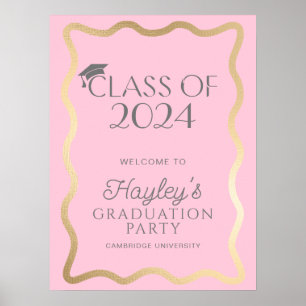 Wave Light Pink Gold Graduation Party Willkommen Poster