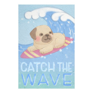 Wave: Mops Surfer Illustration Fotodruck