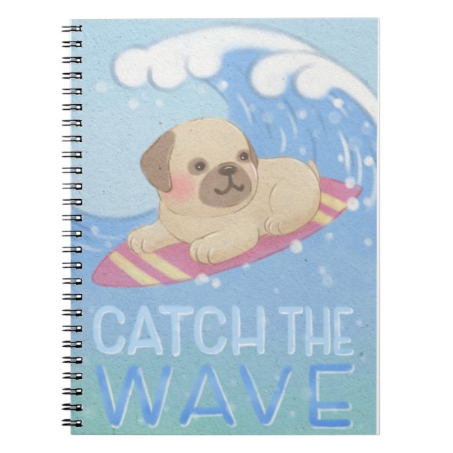 Wave: Mops Surfer Illustration Notizblock (Vorderseite)