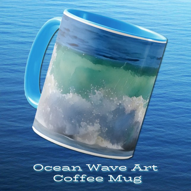 Wave Ocean Splash Beach Art Tasse (A tropical ocean wave in a watercolor style art on a stylish mug.)