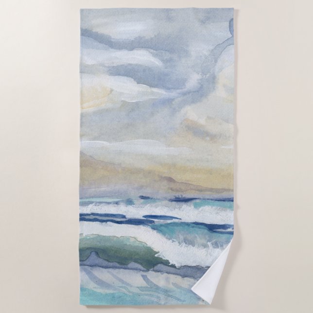 Wave Ocean Watercolor Beach Wohngestaltung Strandtuch (Vorderseite)